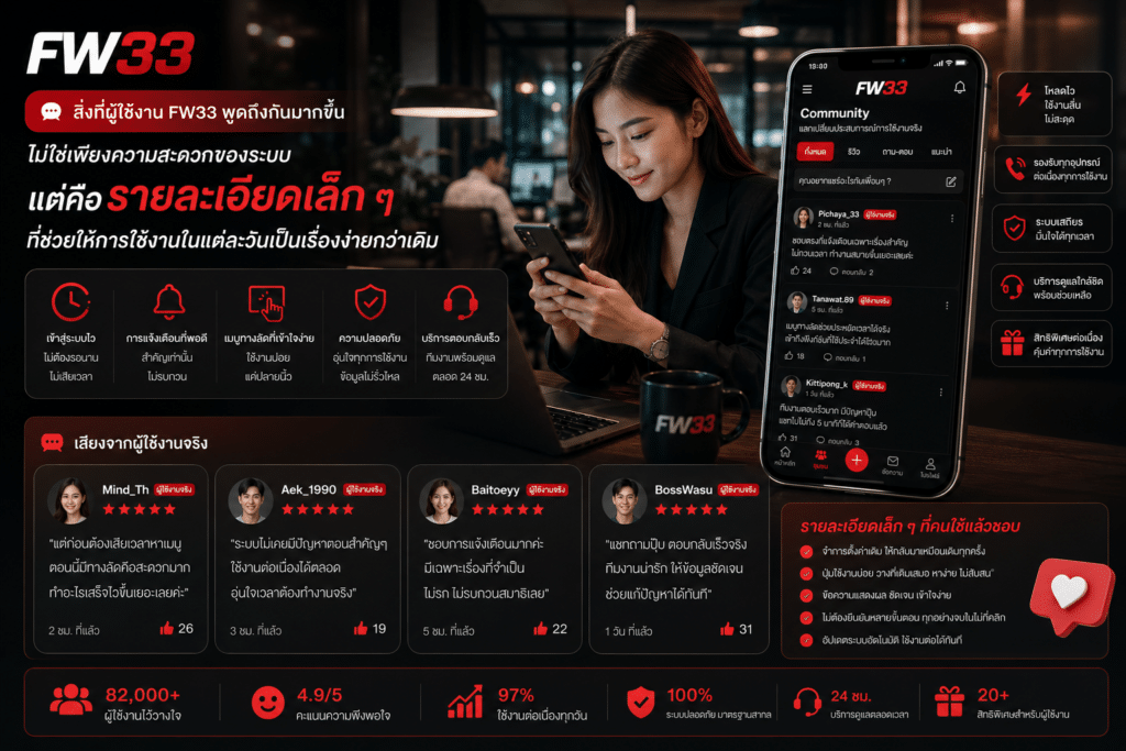 สิ่งที่ผู้ใช้งาน FW33 พูดถึงกันมากขึ้น ไม่ใช่เพียงความสะดวกของระบบ แต่คือรายละเอียดเล็ก ๆ ที่ช่วยให้การใช้งานในแต่ละวันเป็นเรื่องง่ายกว่าเดิม